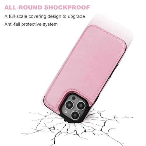 ONETOP for iPhone 16 Pro Max Wallet Case with Credit Card Holder,Pink | Kickstand,ID/Cash Holder,Case Wallet with Card Slots,Double Magnetic Clasp,Durable PU Leather Shockproof Cover for Women Men - color: Pink