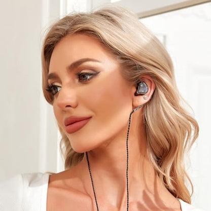 YINYOO CCZ Melody Gaming Earbuds Wired in Ear Hearphone with Microphone IEM HIFI Bass with 1DD 1BA Hybrid, Detachable Cable for Smartphones/PC/Tablet/Gaming/Video/Music/Calling (with mic, clear black) - color: Clear, size: 3.5mm-With Microphone, style: 3.