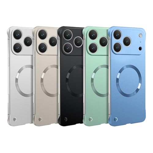 for iPhone Case,Luxury Magnetic Metal Gloss Matte Ultra Thin Frameless,Compatible with Magsafe Slim Hard PC Protection Shockproof Phone Case (iPhone 17 Pro Max,Silver) - color: Silver, size: iPhone 17 Pro Max