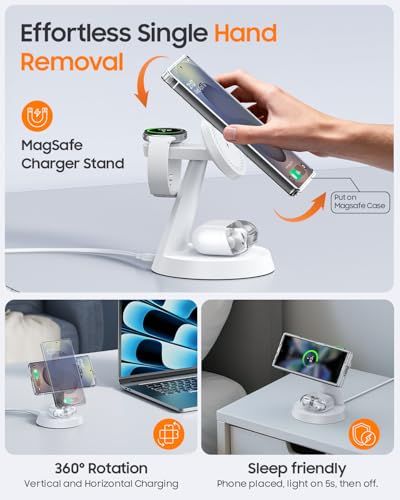 Meifigno Magnetic Wireless Charger for Samsung S26Ultra/Galaxy Watch8,White - color: WHITE