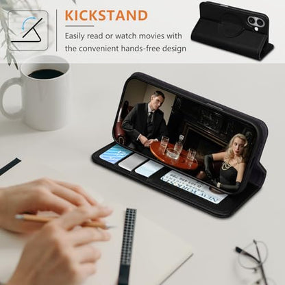 for iPhone 17 Wallet Case 6.3" Flip Card Holder Kickstand Black - color: Black, size: 6.3" iPhone 17