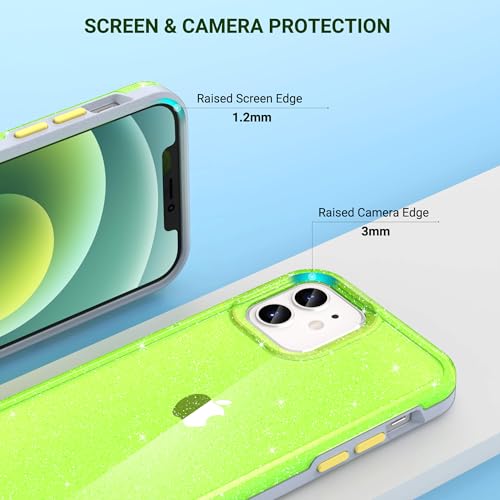 ULAK Compatible with iPhone 12 Case Clear, iPhone 12 Pro Cover, Neon Green | Transparent Bling Soft TPU Women Girls Shockproof Protective Phone Case Designed for iPhone 12 & iPhone 12 Pro 6.1 inch - color: Neon Green