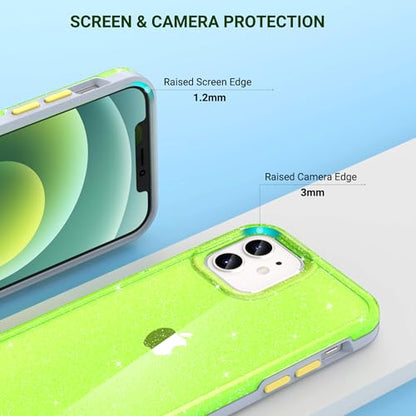 ULAK Compatible with iPhone 12 Case Clear, iPhone 12 Pro Cover, Neon Green | Transparent Bling Soft TPU Women Girls Shockproof Protective Phone Case Designed for iPhone 12 & iPhone 12 Pro 6.1 inch - color: Neon Green