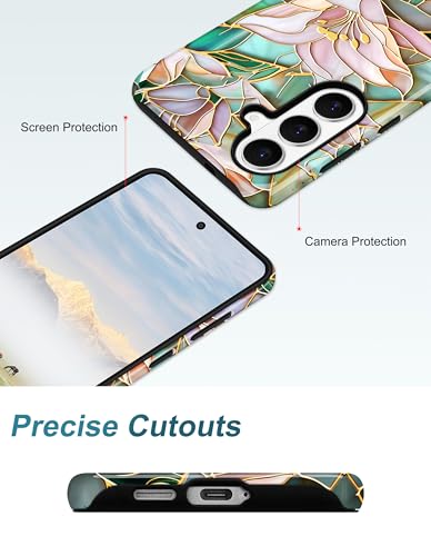 Magnetic Flower Phone Case for Samsung Galaxy A16 5G, Lily | Compatible with MagSafe, Cute Aesthetic Stained Glass Floral Design, TPU and PC Protective Phone Cover for Women Girls - color: Lily Flower