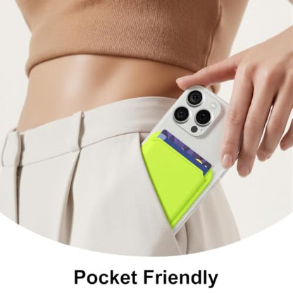 oakxco Magnetic Phone Wallet Stick On, Secure Phone Card Holder Silicone Compatible with Magsafe, Adhesive Pocket Sleeve ID Credit Card, Slim Thin Card Case, Compatible with iPhone Samsung, Neon Green - color: Neon Green