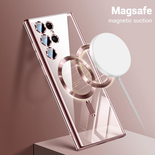 Hurgoer for Samsung Galaxy S24 Ultra Case（Only）.Magnetic Cover for S24 Ultra，Glossy Slim Thin Soft funda capa para 6.8 inch.Compatible with MagSafe (Rose Gold) - color: Rose Gold