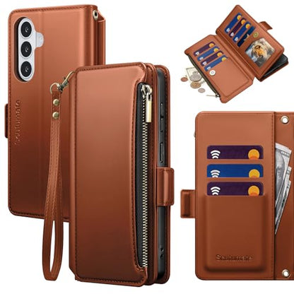 for Samsung Galaxy S26 Plus Wallet Case with Card Holder RFID Blocking PU Leather Zipper Phone Case Flip Folio Protective Cover Wrist Strap Credit Card Slots Kickstand Men Women,Light Brown - color: Light Brown, size: Samsung Galaxy S26 Plus - 6.7"