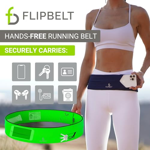 FlipBelt Classic Running Belt, Phone Holder for Running, Money Belt Pouch - color: Neon Green, size: Small