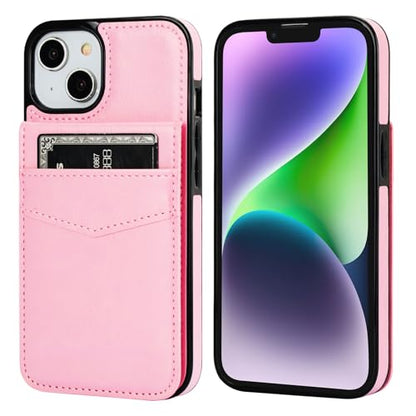 KIHUWEY for iPhone 14 Wallet Case Card Holder Kickstand, Pink - color: Pink