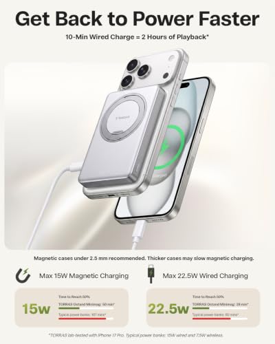 TORRAS Ostand MiniMag 10000mAh Magnetic Power Bank with Stand for iPhone 18 - color: White