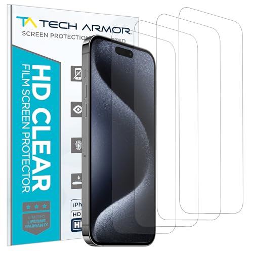 Tech Armor Screen Protector for iPhone 15 Pro, HD PET Film, 4-Pack - size: iPhone 15 Pro-6.1 Inch