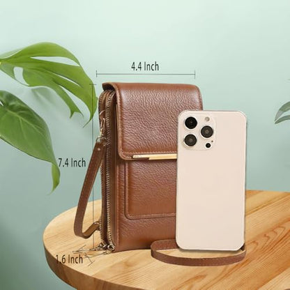 Anti-Theft Leather Bag,Small Crossbody Cell Phone Purse Wallet for Women,Touchscreen Phone Purse Crossbody Bag - color: Brown 1