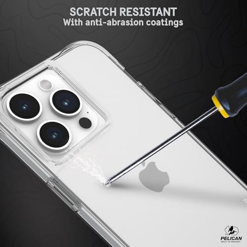 Pelican Ranger Series - iPhone 15 Pro Max Case 6.7" [Wireless Charging Compatible] [Anti-Yellow] Protective Phone Case with Anti-Scratch Tech [12ft MIL-Grade Drop Protection] 15 Pro Max Cover - Clear | Wireless Charging Compatible Phone Case w/12ft Milita