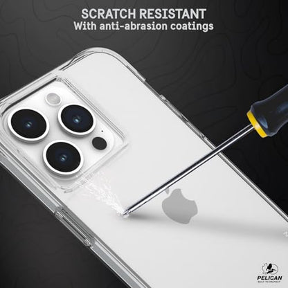 Pelican Ranger Series - iPhone 15 Pro Max Case 6.7" [Wireless Charging Compatible] [Anti-Yellow] Protective Phone Case with Anti-Scratch Tech [12ft MIL-Grade Drop Protection] 15 Pro Max Cover - Clear | Wireless Charging Compatible Phone Case w/12ft Milita