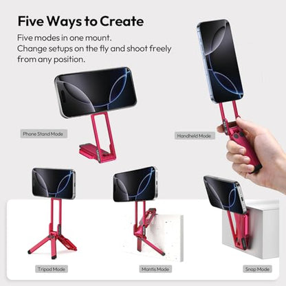 ULANZI MA38 Magnetic Phone Tripod for iPhone, Portable Phone Holder Red - color: Raspberry Red
