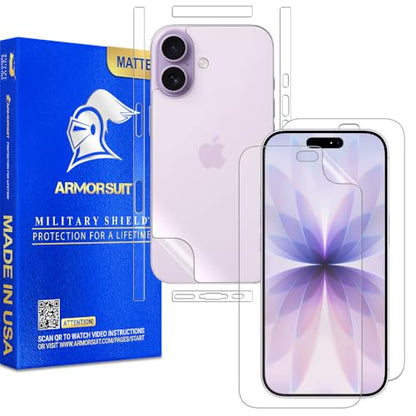 ArmorSuit 2+2 Pack Paper-Feel Texture Full Body Skin + Screen Protector for iPhone 17 [6.3 inch] MilitaryShield Matte Film - Made in the USA - size: iPhone 17 6.3" Full Skin-Matte