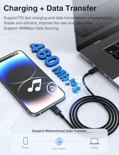 USB C to Lightning Cable [Apple MFi Certified] - 2Pack 6/10FT - Black - color: Black, size: 6ft+10ft