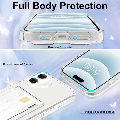 Gukalong Clear Wallet Case for iPhone 16 with Credit Card Holder | Hard PC Heavy Duty Shockproof Protection Anti-Scratch Phone Cover Card Slot Anti-Yellowing Case for Women Men - size: for iPhone 16