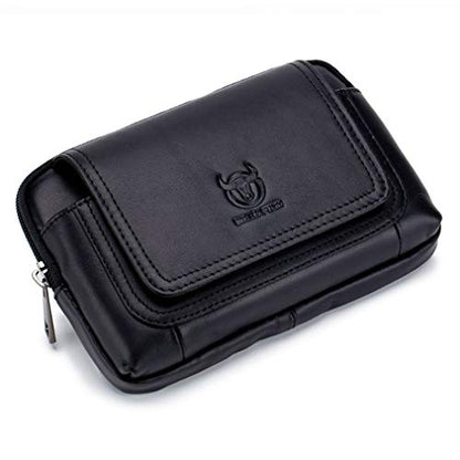 Leather Phone Belt Bag Holster Pouch for Men Loop Flip Coin Purse Case Cell Phone Waist Pack Pouch Case - color: #01black