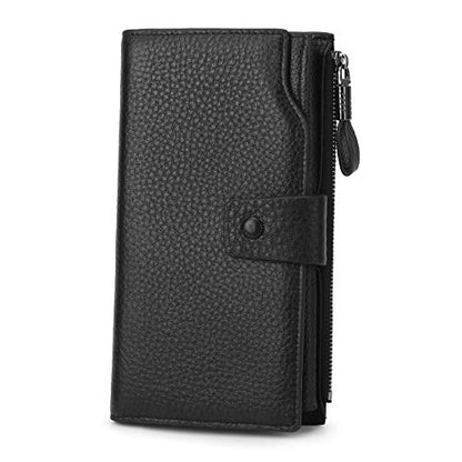 YALUXE Women's Real Leather Wallet RFID Protect 21 Card Slots Phone Pocket - color: 9- Pebbled Black, size: Genuine Leather
