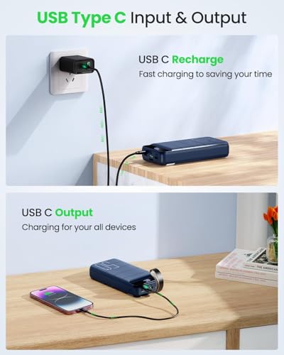 Power Bank, 50000mAh 22.5W with USB-C Fast Charging Portable Charger - color: Blue
