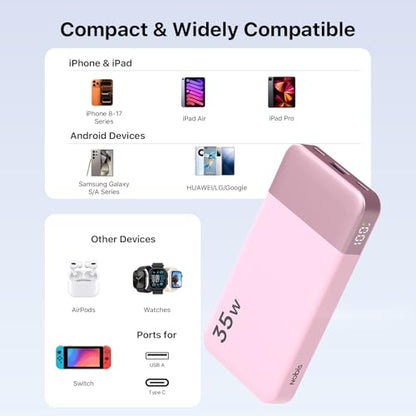 NOBIS Power Bank 35W 10000mAh Portable Charger - color: Pink