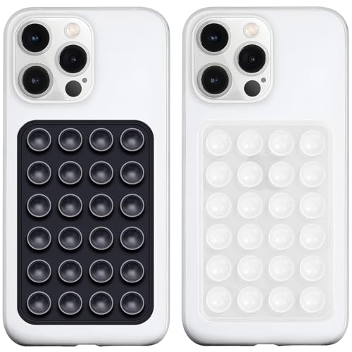 LvShuLiangPin Anteel 2 Pack Silicone Suction Phone Case Mount, Silicon Adhesive Phone Grip for Smartphones, Hands-Free Mirror Shower Phone Holder for Selfies, Tiktok Videos (Black&Translucent) - color: Black&Translucent