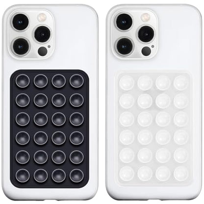 LvShuLiangPin Anteel 2 Pack Silicone Suction Phone Case Mount, Silicon Adhesive Phone Grip for Smartphones, Hands-Free Mirror Shower Phone Holder for Selfies, Tiktok Videos (Black&Translucent) - color: Black&Translucent