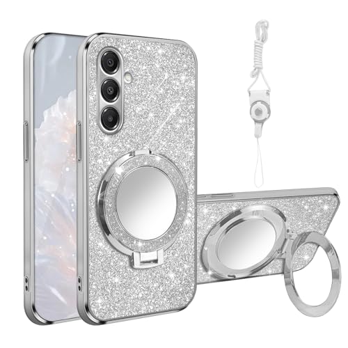 for Samsung Galaxy A16 Case [MagSafe Compatible] Glitter Card Clear Back Cover with Ring Kickstand, Lanyard, Mirror Soft TPU Protective Cover for Samsung A16 Phone Case, Silver - color: Silver, size: Samsung Galaxy A16 5G