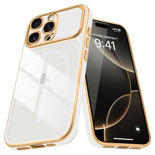for iPhone 16 Pro Case Clear Compatible with MagSafe, White | Magnetic Plating Clear Luxury Elegant Cover for Women men. Slim Soft TPU Shockproof Protective phone case - color: White, size: iPhone 16 Pro