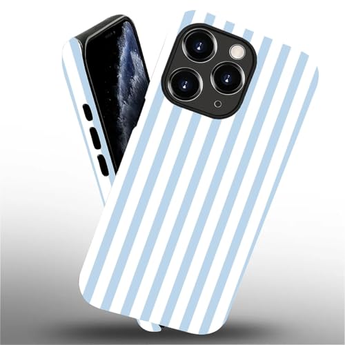 Compatible with iPhone 11 Pro Max Case,Glossy 2-in-1 Sleek All-Inclusive Dual-Layer Material Soft TPU + PC Back for Blue Stripes Geometric Pastel Summer Beach - color: Blue Stripes Geometric Pastel Summer Beach-Glossy, size: iPhone 11 Pro Max