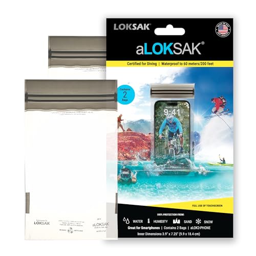 LOKSAK - aLOKSAK Waterproof Cellphone Dry Bags - Airtight Underwater Phone Pouch - Touch Screen Compatible - Diving Certified - size: 3.9 x 7.5 inch - 2 Pack