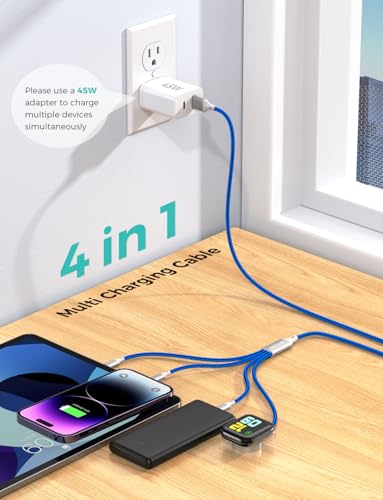 2Pack Multi Charging Cable for Apple Watch Charger 4 in 1 Travel Essentials RV Camping Essentials USB C/L/Micro Compatible with iWatch Series 11-1/iPhone 17/16/15/Android Airplane Gadgets-4FT/Blue - color: Blue, size: 4FT+4FT