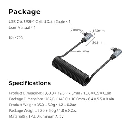 SMALLRIG USB-C to USB-C Coiled Cable (Angled to Angled) - 4793 - size: 1.15-3.28 ft, style: Angled to Angled Coiled