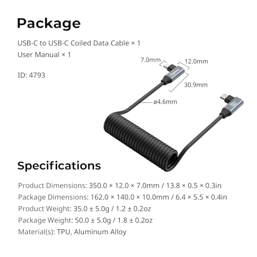 SMALLRIG USB-C to USB-C Coiled Cable (Angled to Angled) - 4793 - size: 1.15-3.28 ft, style: Angled to Angled Coiled
