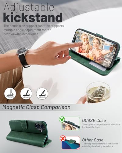 OCASE for iPhone 17 Wallet Case, Card Holder, Blackish Green | RFID Blocking, Kickstand, Magnetic Closure, PU Leather Flip Folio, Shockproof TPU Shell, Protective Phone Cover (6.3") 2025 - color: Blackish Green