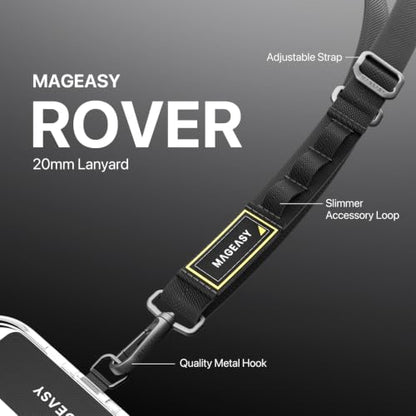 MAGEASY Rover iPhone Lanyard Crossbody with Tether Tab & Attachment Loop, Adjustable Anti Theft Phone Strap for Samsung Google Pixel Phone, 20mm Neck Shoulder Lanyard (Single Clip, Black) - color: Black, size: Single Clip