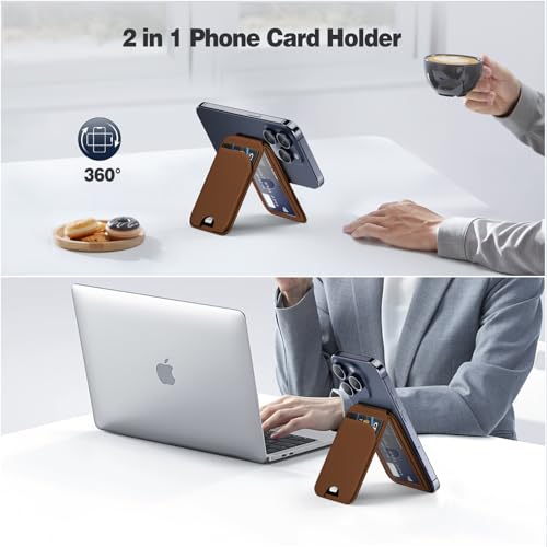 QYQBOON Mag-Safe Wallet for iPhone - Lightweight Magnetic Phone Wallet Stand With Adjustable Leather Card Holder for iPhone 17/16/15/14/13/12 Series, Not for Mini (Brown) - color: Brown