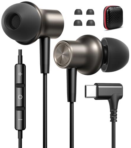 USB C Earbuds Wired Headphones Small Ear Buds with Mic for Apple/Android - color: Gunmetal