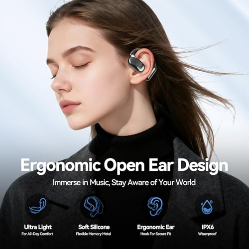 Open Ear Headphones Bluetooth Wireless Over Ear Earbuds(Black) - color: blcak