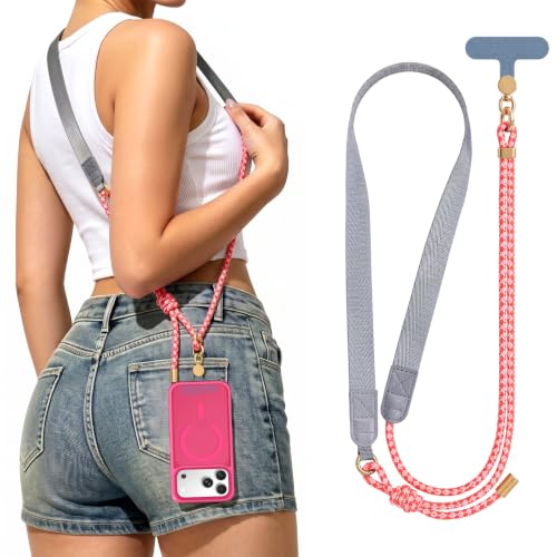 Phone Lanyard Crossbody Adjustable Strap for Travel Outdoor Pink - color: Pink
