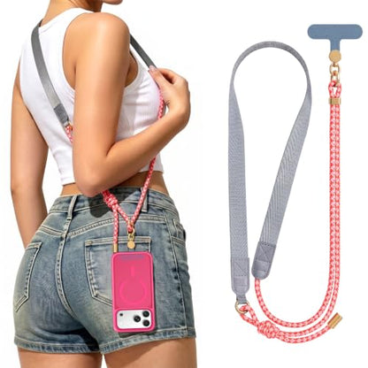 Phone Lanyard Crossbody Adjustable Strap for Travel Outdoor Pink - color: Pink