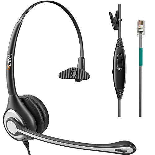Wantek Corded Telephone Headset Mono w/Noise Canceling Mic for ShoreTel Plantronics Polycom Zultys Toshiba NEC Aspire Dterm Nortel Norstar Meridian Siemens ROLM Packet8 Landline Deskphones(F600S2)