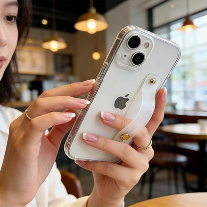 Strap Case for iPhone 14 with Stand, HD Clear | Wrist Strap Kickstand, Adjustable Finger Hand Grip Loop, Slim Transparent Anti-Scratch Back, Soft Bumper Phone Cover - color: HD Clear, size: iPhone 14