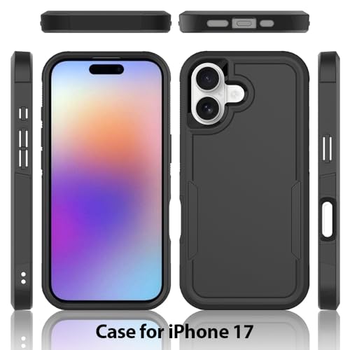 Heavy‑Duty Rugged Anti‑Drop Shockproof Protective Phone Case for iPhone 17, Durable Protective Shell, Black - color: Black, size: iPhone 17