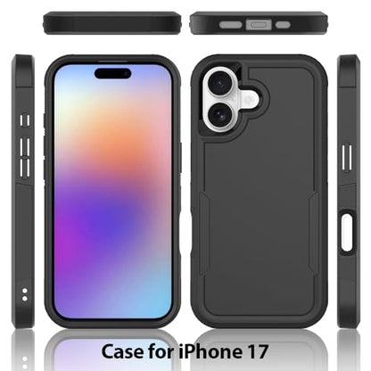 Heavy‑Duty Rugged Anti‑Drop Shockproof Protective Phone Case for iPhone 17, Durable Protective Shell, Black - color: Black, size: iPhone 17