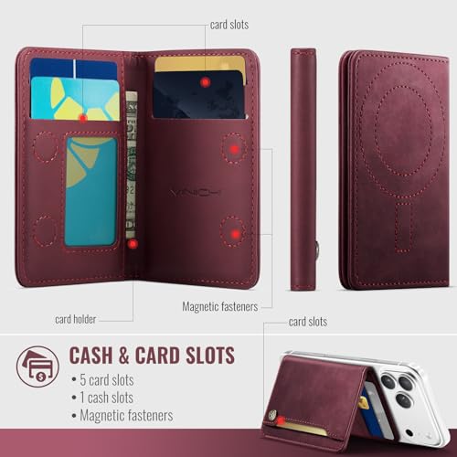 Vinich for MagSafe Wallet Magnetic RFID Blocking Card Holder, Burgundy - color: Burgundy