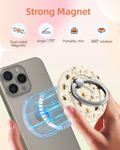 Lotadilo Magnetic Phone Ring Holder, Cute Phone Grip Stand, White Flower - color: White Flower