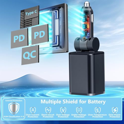 Retractable Car Charger, 120W USB-C Fast Charge 4-in-1 Phone Charger