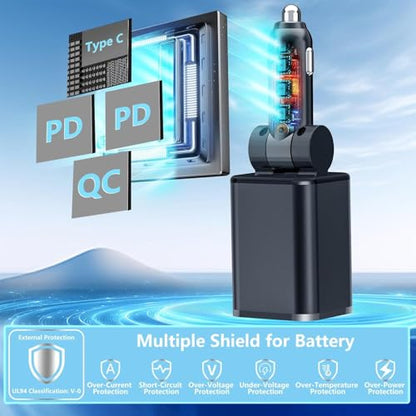 Retractable Car Charger, 120W USB-C Fast Charge 4-in-1 Phone Charger